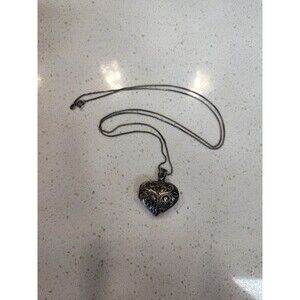 925 THM Sterling Silver Puffy Heart scrollwork  1" Locket on  24" Chain Necklace